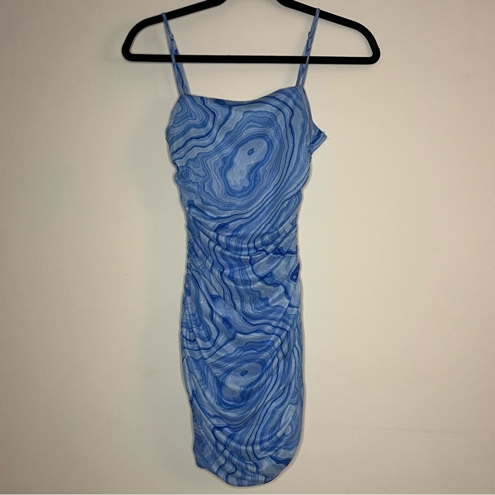 PRIVY blue marble mini dress